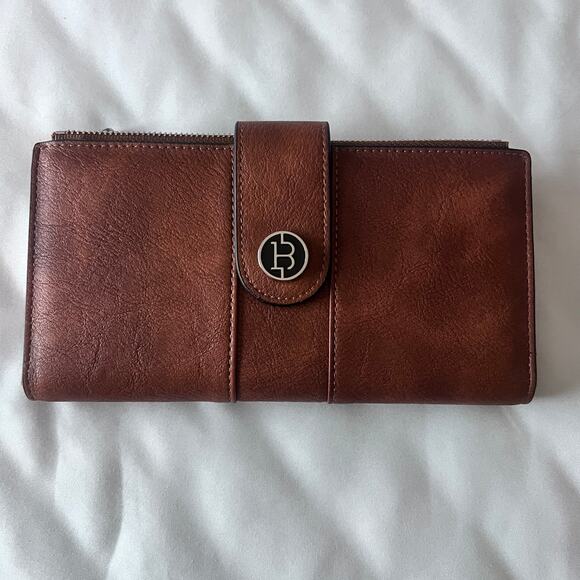 Brand New Bostanten Brown Leather RFID Long Wallet / Clutch with Snap & Zip - Picture 1 of 9